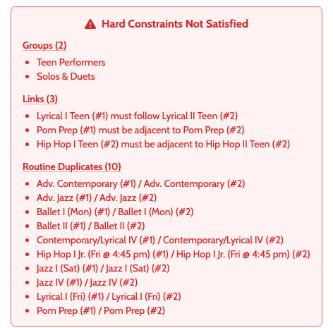 The red Hard Constraints Not Satisfied banner