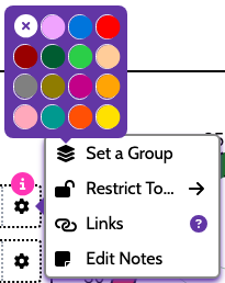 Hovering the group icon reveals a color swatch picker above the menu