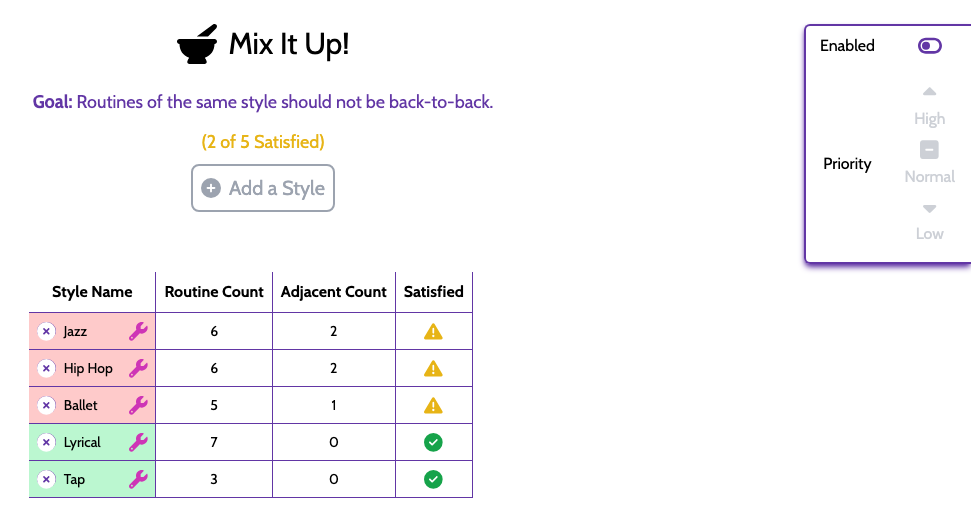 The Mix It Up panel showing styles and adjacency