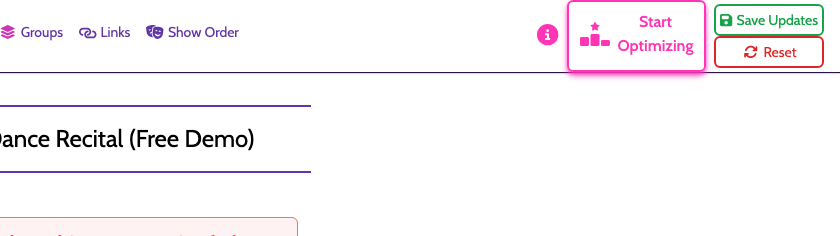 The sticky show-page header after optimization completes and returns to Start Optimizing