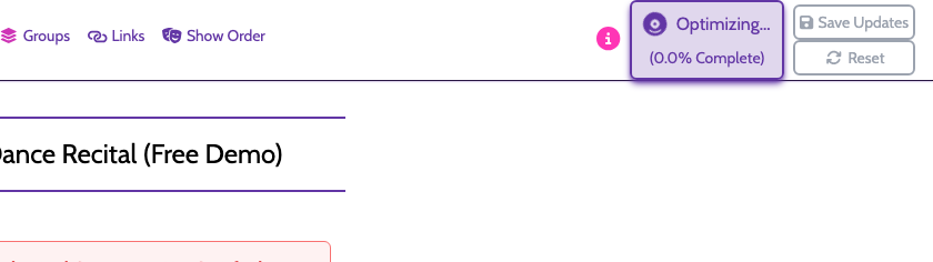 The sticky show-page header while optimization is running
