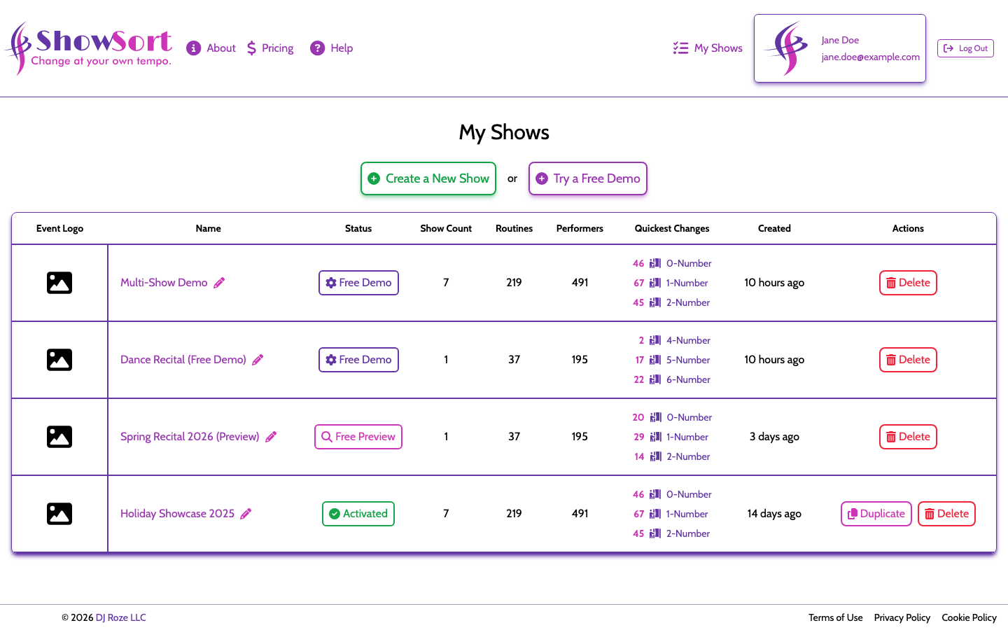 The My Shows dashboard listing all of your shows
